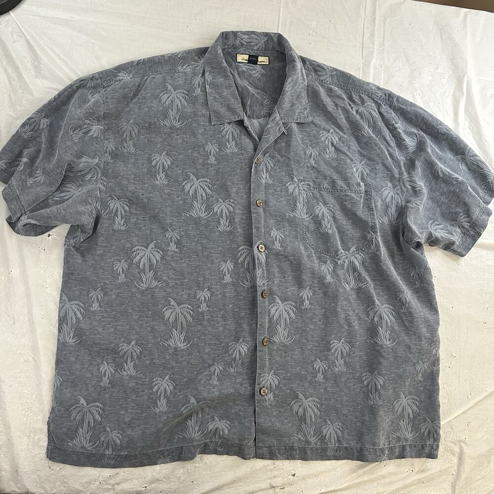 Tommy Bahama Silk Hawaiian Shirt Mens XXL Palm Tree Print Button Up Short Sleeve